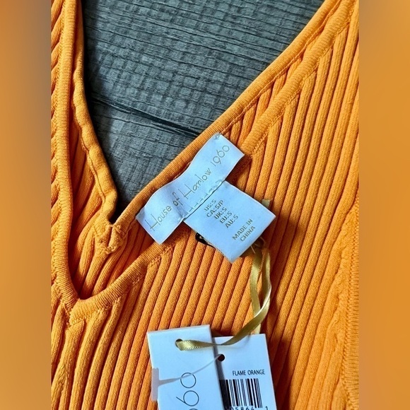 NWT! House Of Harlow Ribbed Midi Dress Flame Orange Small Key Ring Bodycon Sexy - Picture 3 of 5